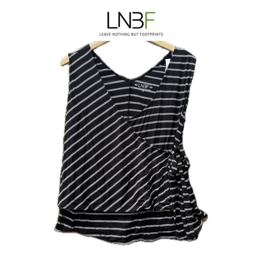 Leave Nothing But Footprints Black White Stripe Nursing Tank Top size Large
